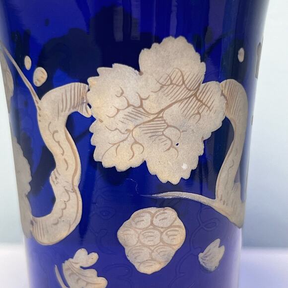 Antique Moser Bohemian Czech Cobalt Blue Vase Hand Blown Ruffle Mouth 6 Inches - Picture 9 of 11